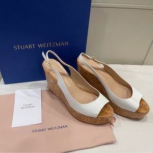 NWT white Stuart Weitzman patent leather slingback wedge sandal